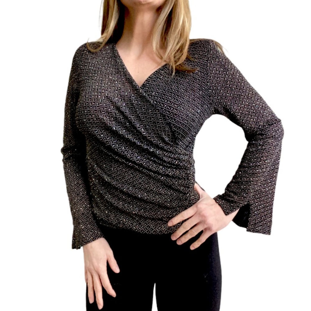Vintage 90s / Y2K Formal Cocktail Top w/ Bell Sleeves + Sparkles size medium M